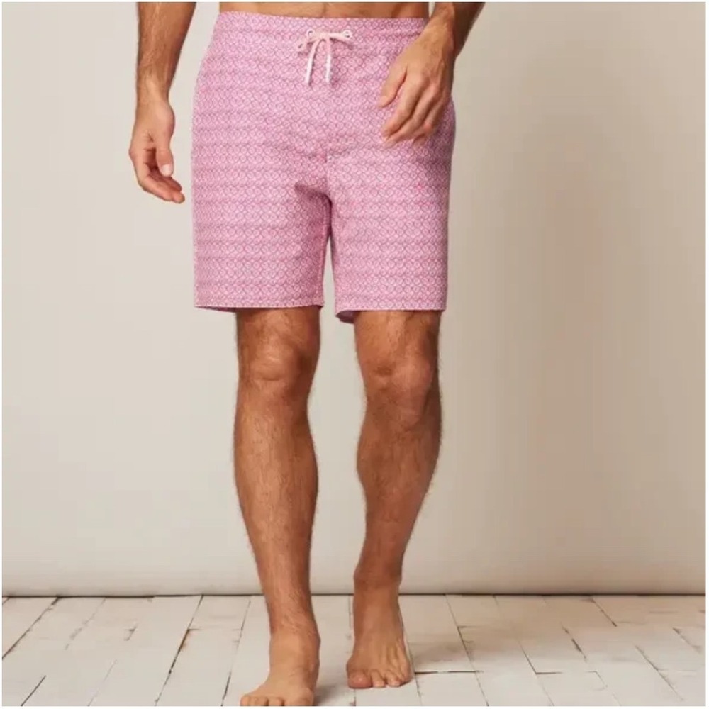Johnnie-O Mens Pink Kitts Medallion Print Swim Trunk‎ Board Short XL 1/2 elastic